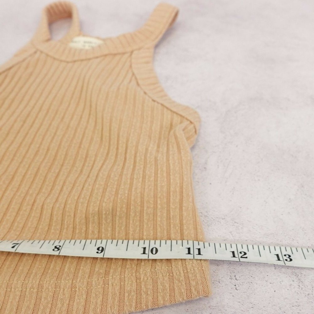 Crop Tank Top Womens XS Nude Tan Wide Ribbed Stretch Knit TRULY MADLY DEEPLY - Picture 4 of 8
